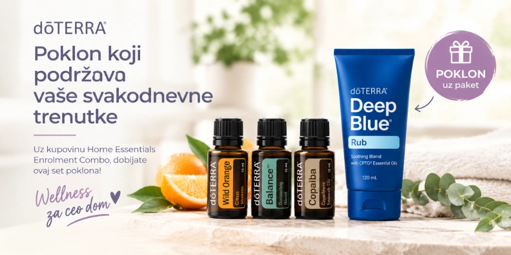 Poklon uz kućnu apoteku eteričnih ulja – Wild Orange, Balance, Copaiba i Deep Blue Rub